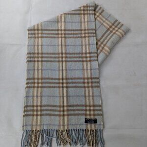 Burberry London Classic Nova Check 100% Cashmere Blue Scarf Made In England